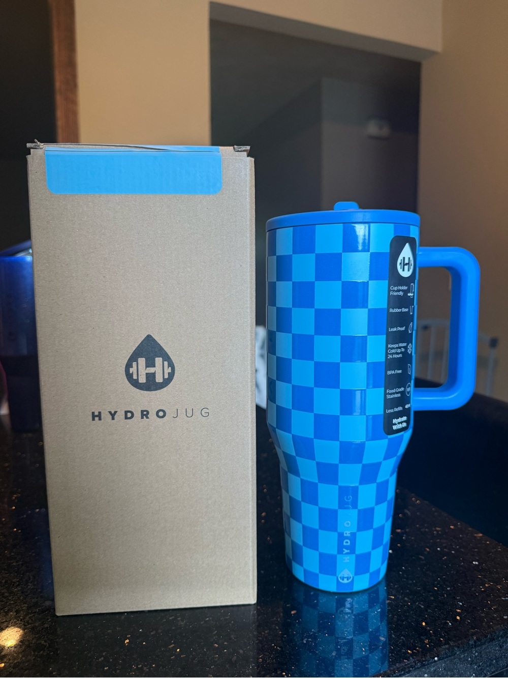 HydroJug 40oz traveler - cobalt checkers